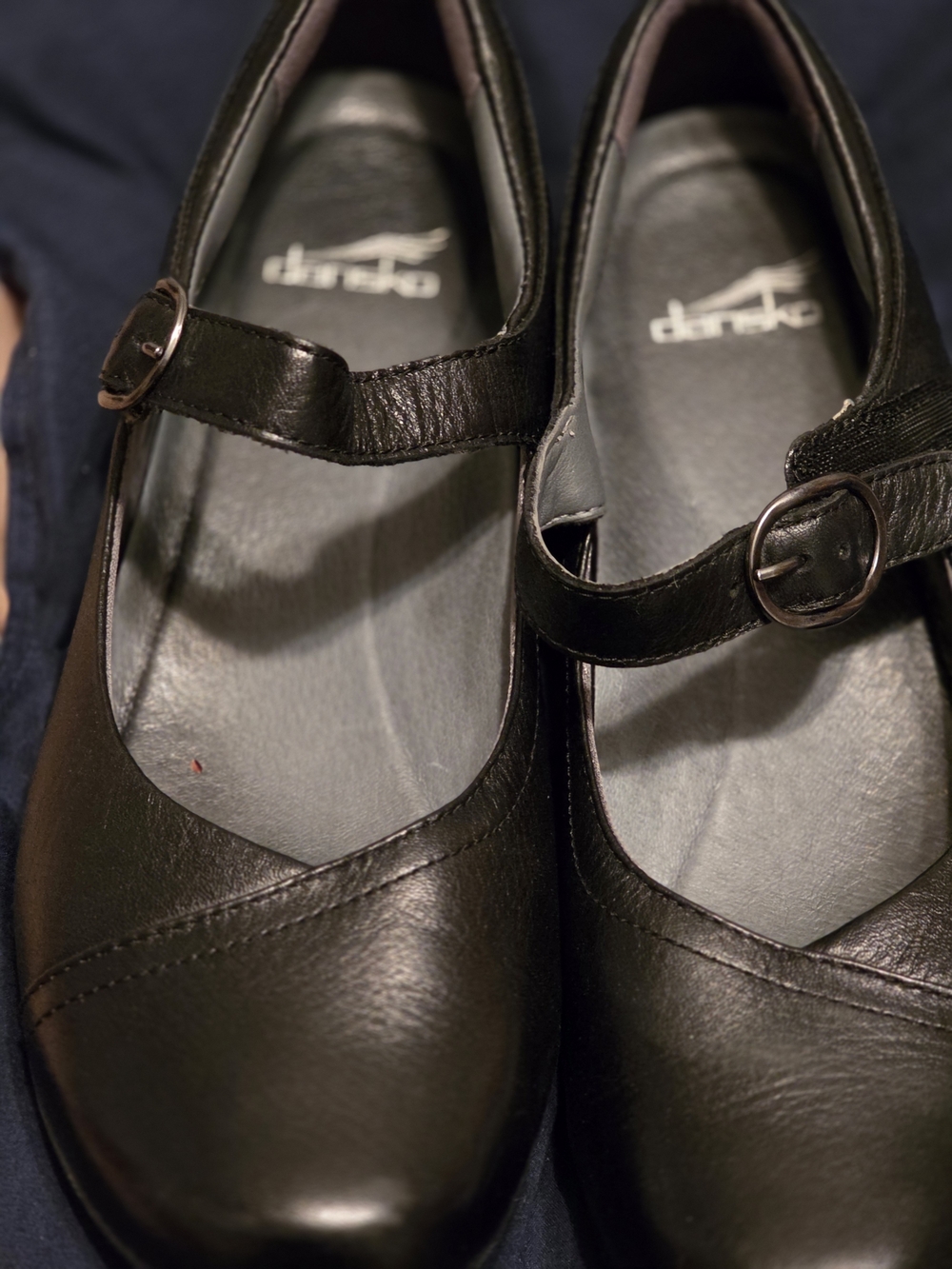 Dansko Black Leather Mary Jane Shoes with Buckle Strap